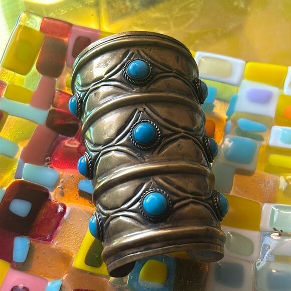 Replica Turkemann Tribal Cuff with Turquoise colored stones - Picture 1 of 5
